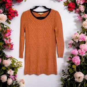 😍 - Season Wind-Burnt Orange Sweater Dress -Navy Blue neckline detail -Sz M …
